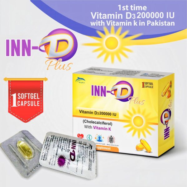 INN D Plus Softgel Capsule–Vitamin D3 + K –200,000 IU