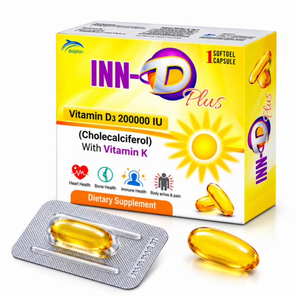 INN D Plus Softgel Capsule–Vitamin D3 + K –200,000 IU