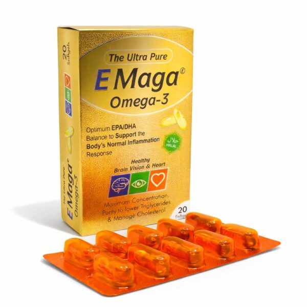 E-Maga Omega-3 Softgels – EPA & DHA | Pack of 20 Softgels