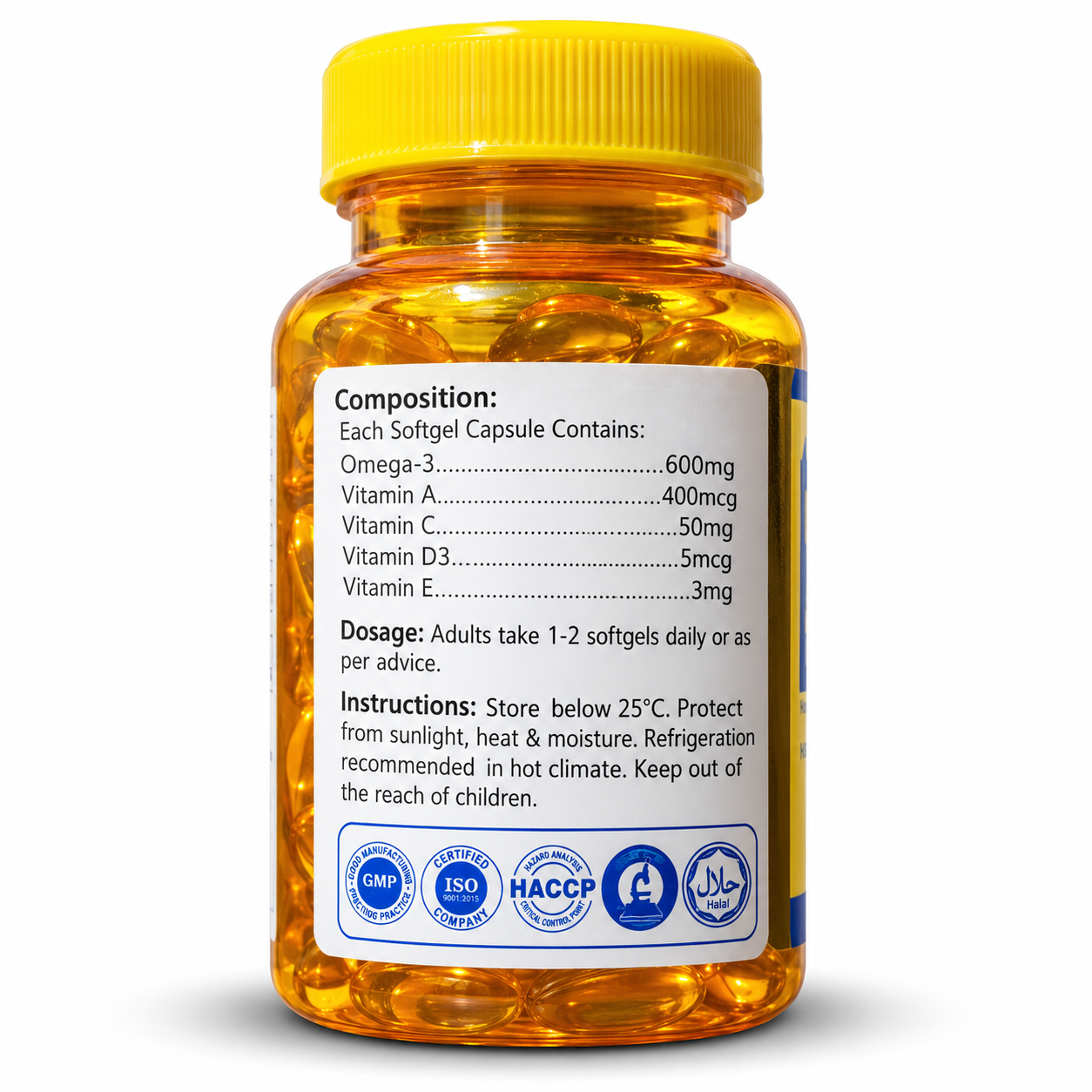 MegaSea Omega-3 Softgels with Vitamins A, C, D3 & E – 30 Softgels - Image 2