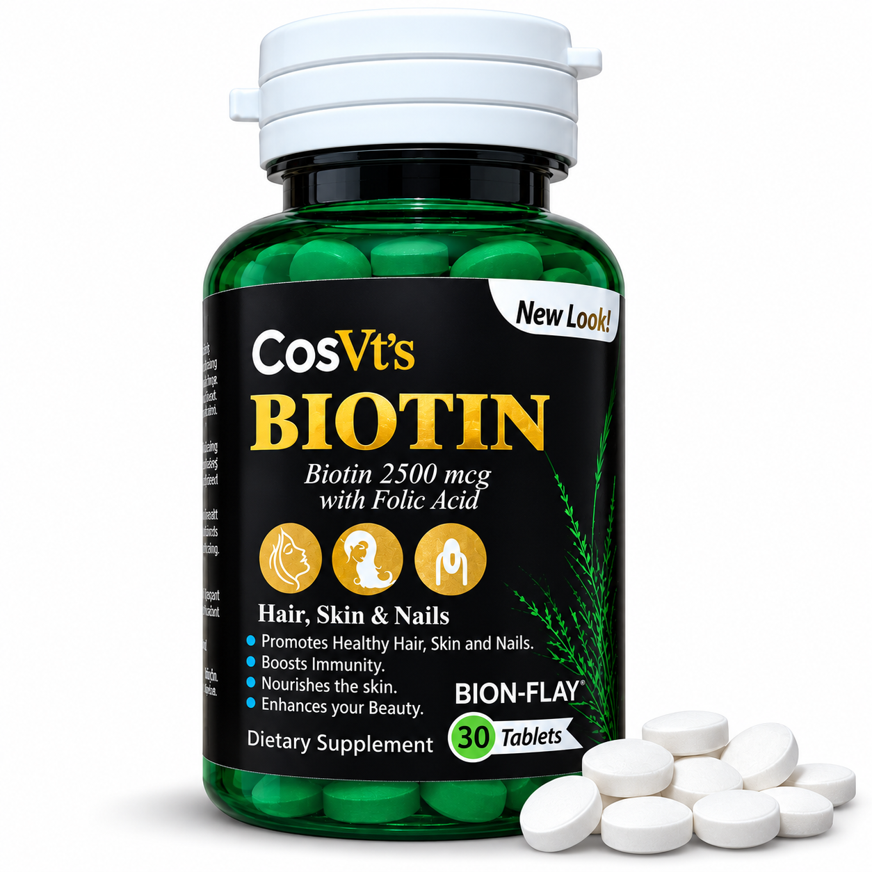 CosVt’s Biotin 2500mcg with Folic Acid – 30 Tablets