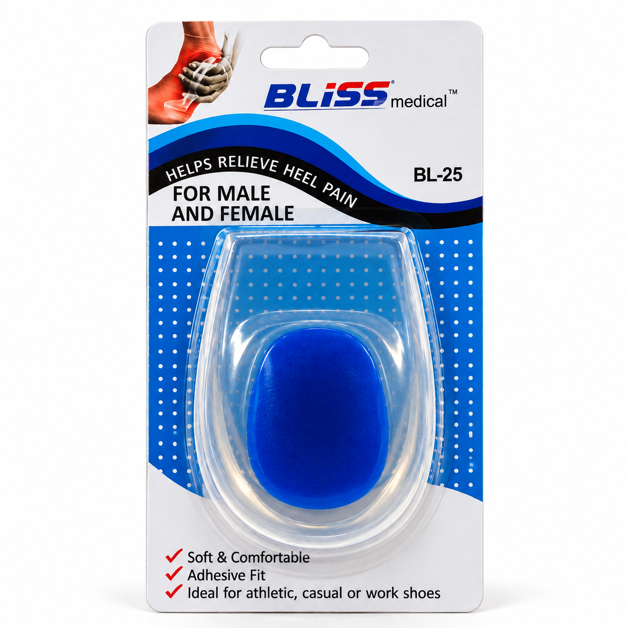 BLISS Medical BL-25 Gel Heel Cups – Heel Pain Relief Inserts for Men & Women