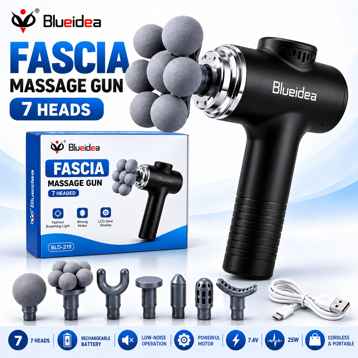 Blueidea BLD-780 Fascia 9 in 1 Massager Gun - Image 2