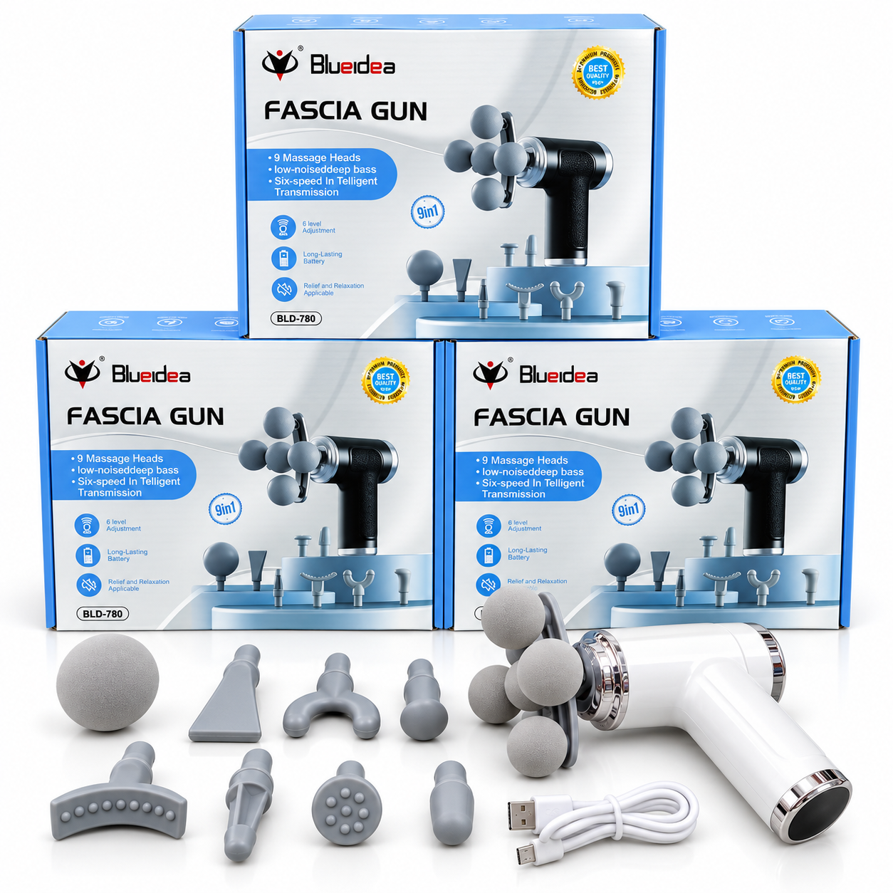 Blueidea BLD-780 Fascia 9 in 1 Massager Gun - Image 3