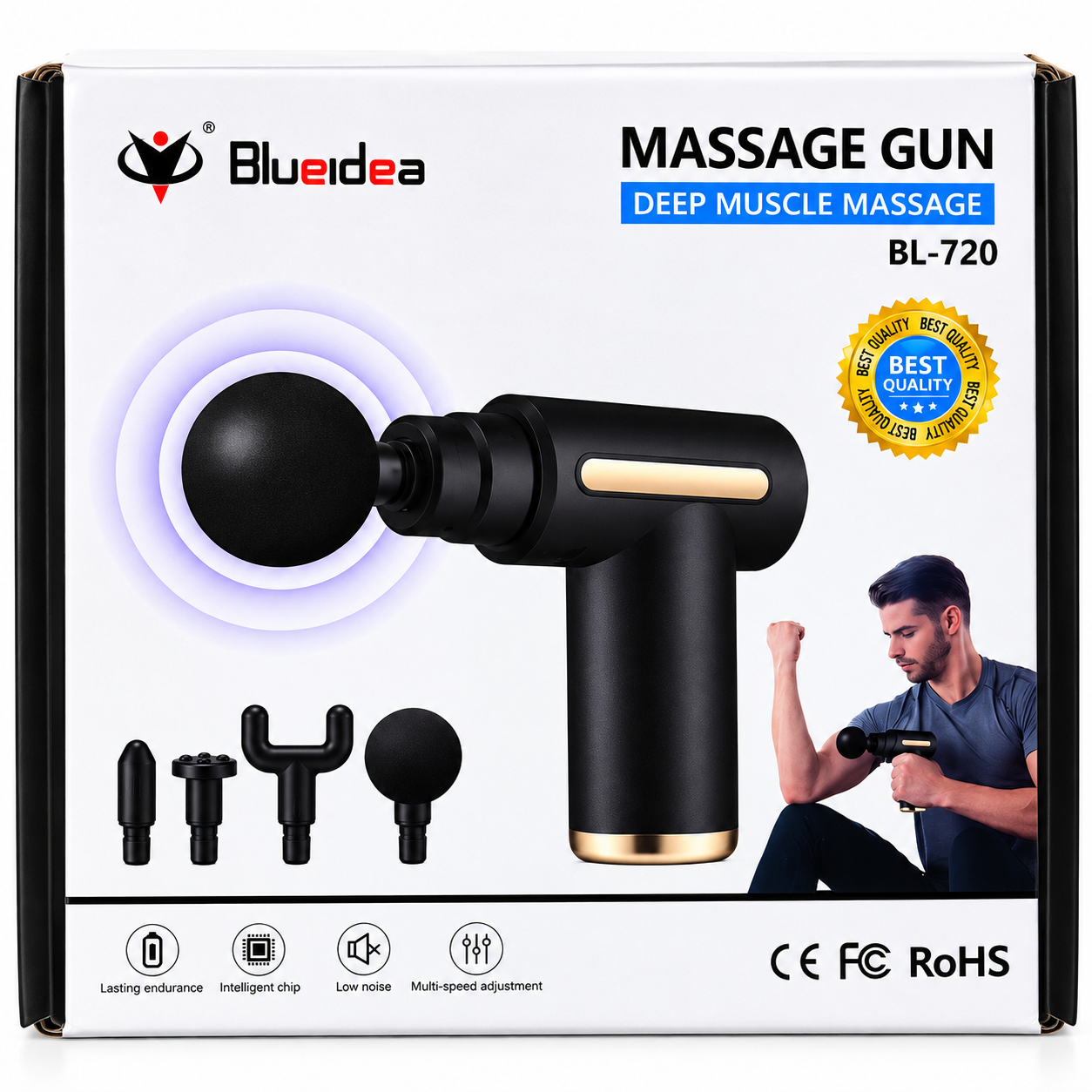 Blueidea BL-720 Deep Muscle Massage Gun with 4 Massage Attachments - Image 2