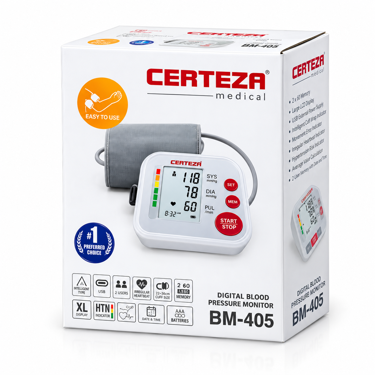 Certeza BM-405 Digital Blood Pressure Monitor – Upper Arm BP Machine