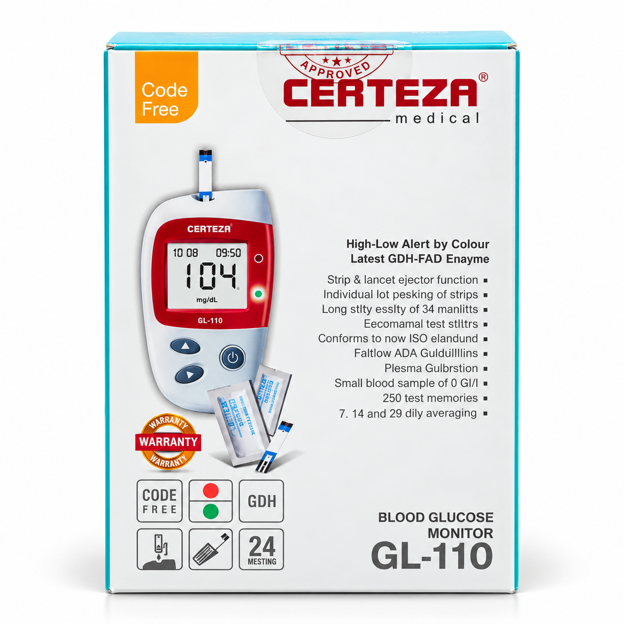 Certeza GL-110 Code-Free Blood Glucose Monitor – Digital Glucometer - Image 2