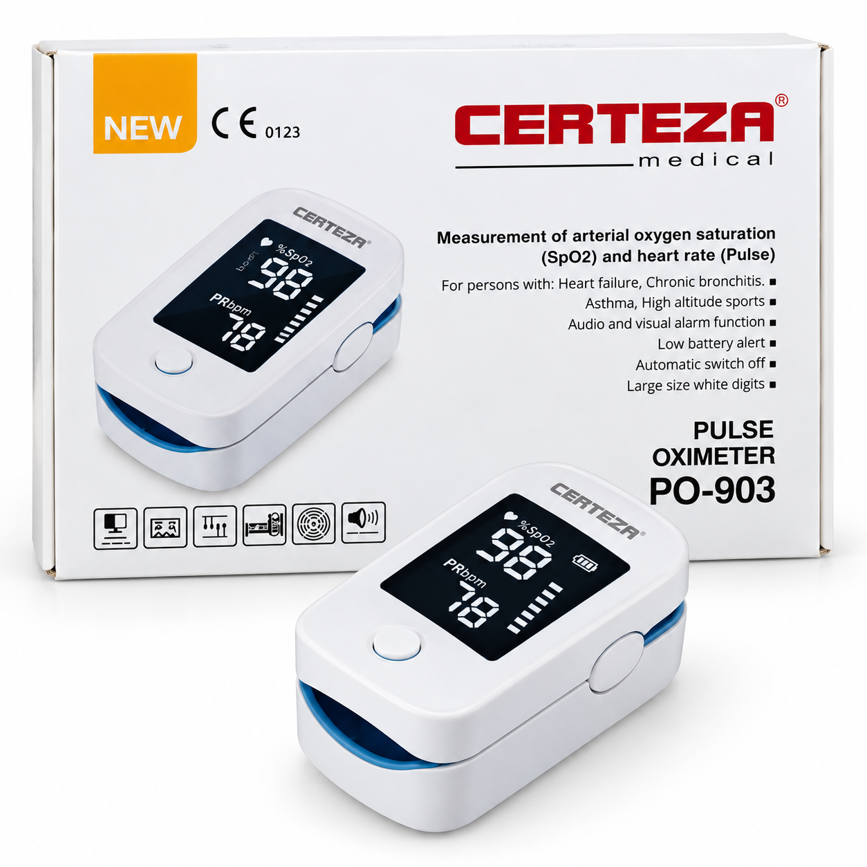 CERTEZA PO-903 Fingertip Pulse Oximeter – Blood Oxygen & Pulse Rate Monitor
