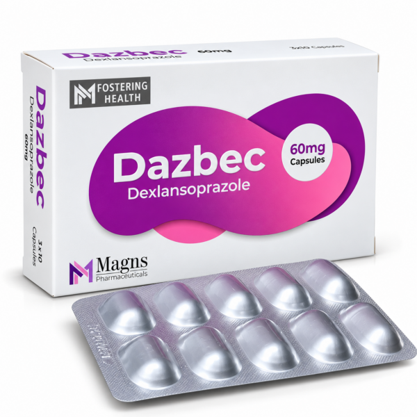 Dazbec 60mg Capsules – Dexlansoprazole – Pack of 10 Capsules