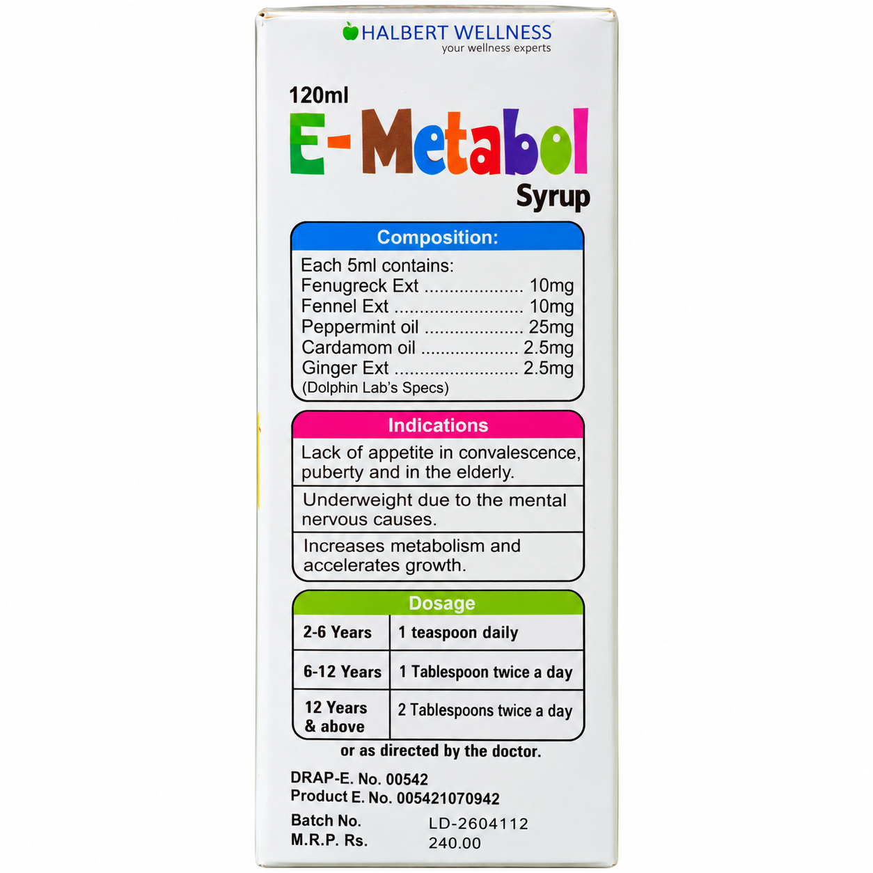 E-Metabol Syrup 120ml – Appetite Support & Nutritional Supplement - Image 3