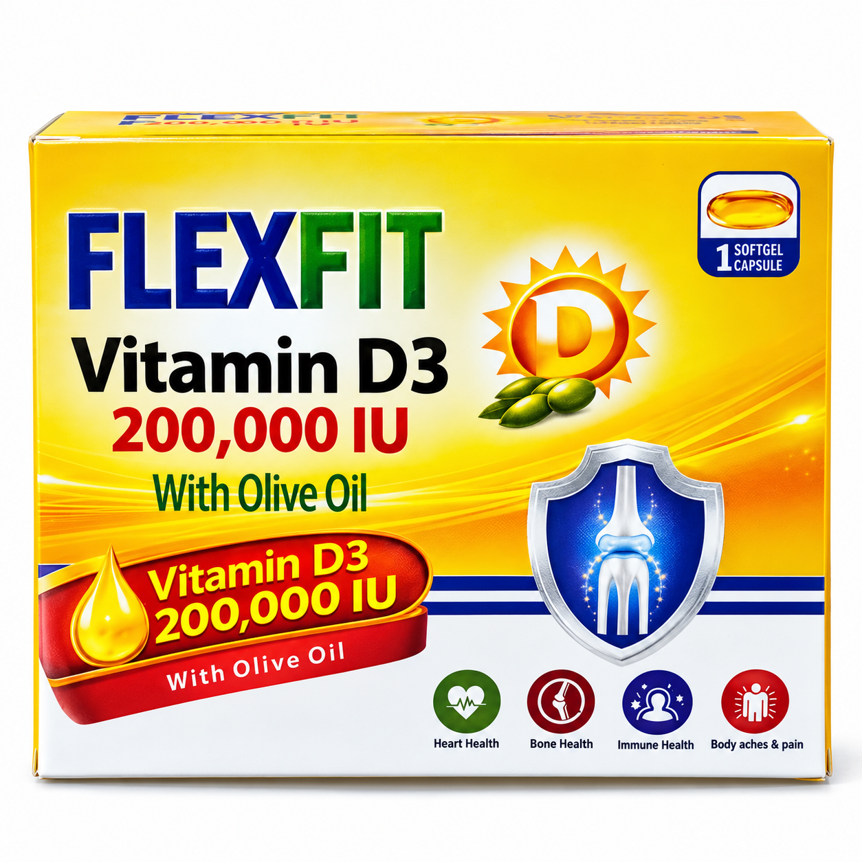 Flexefit Vitamin D3 200,000 IU with Olive Oil – 1 Softgel Capsule - Image 2