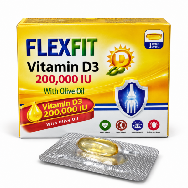 Flexefit Vitamin D3 200,000 IU with Olive Oil – 1 Softgel Capsule