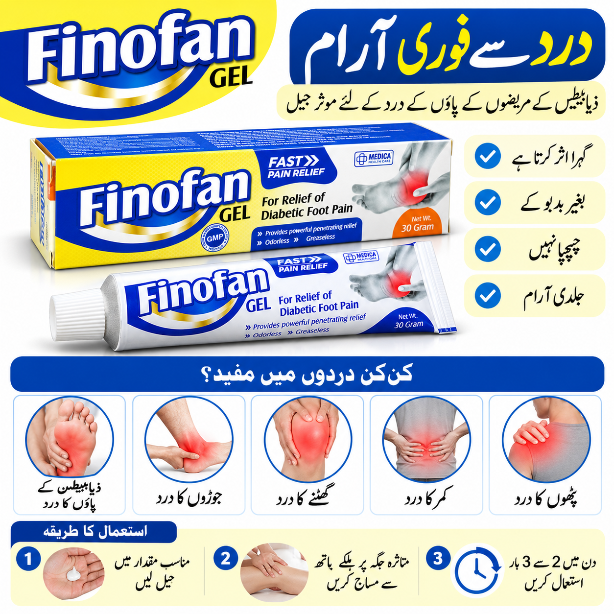 Finofan Fast Pain Relief Gel for Diabetic Foot Pain – 30g - Image 2