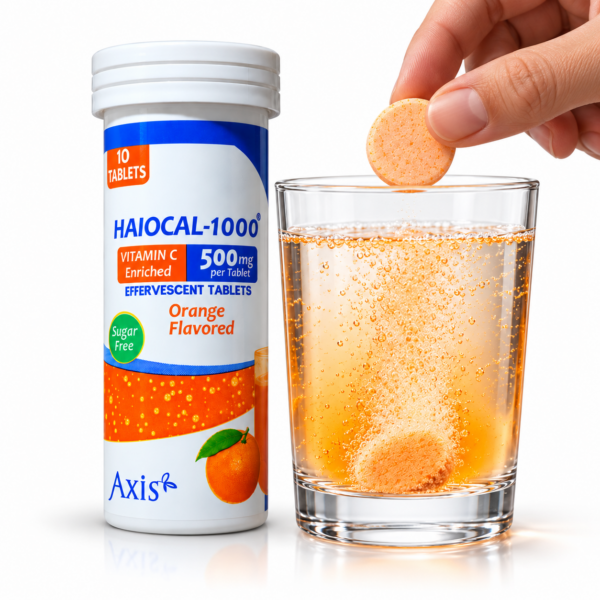 Haiocal-1000 Vitamin C 500mg Sugar-Free Orange Flavored Effervescent Tablets – 10 Tablets