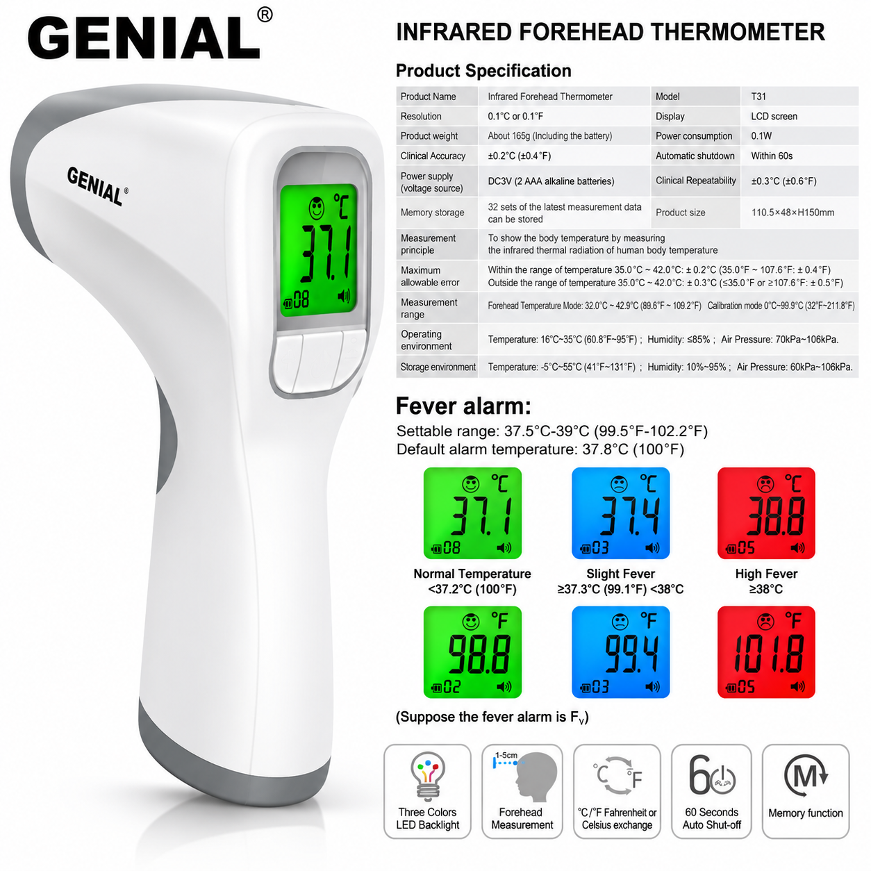 GENIAL Non-Contact Infrared Thermometer – Digital Forehead Temperature Gun - Image 3