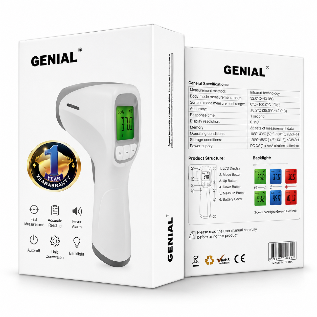 GENIAL Non-Contact Infrared Thermometer – Digital Forehead Temperature Gun - Image 2
