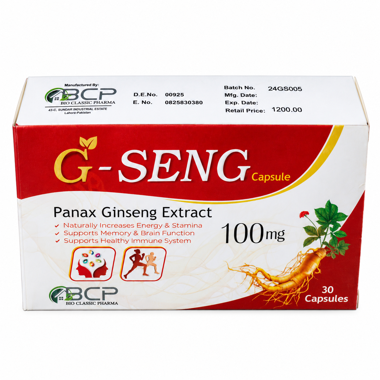 G-SENG 100mg Capsules (Panax Ginseng Extract) – Pack of 30 Capsules - Image 3