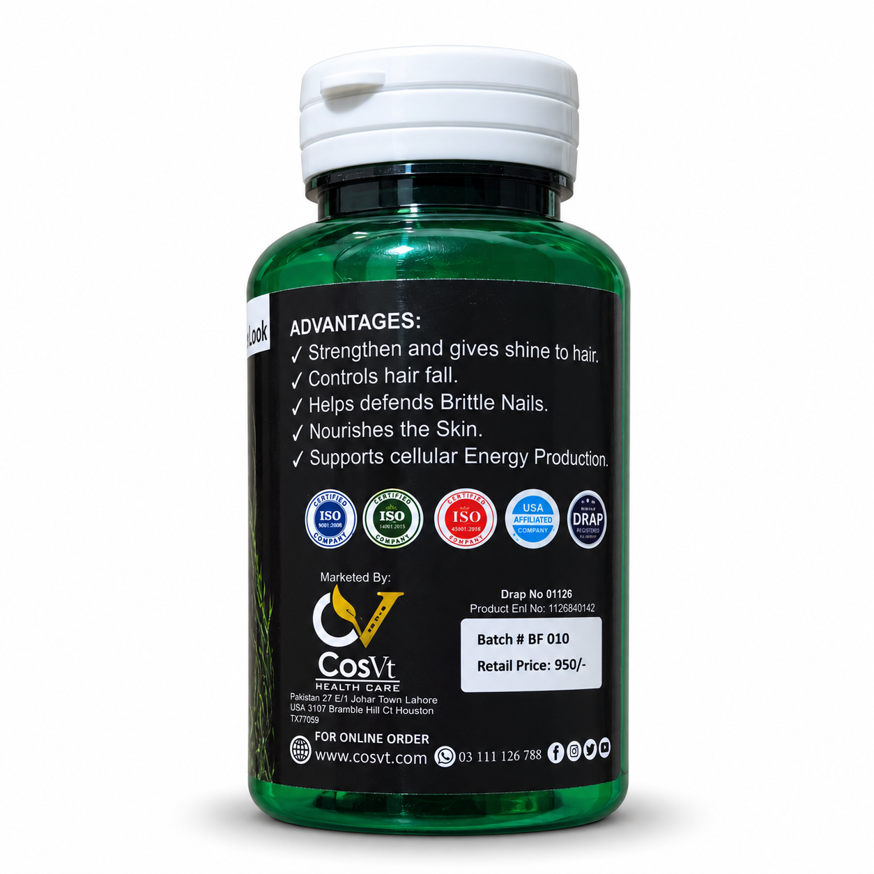 CosVt’s Biotin 2500mcg with Folic Acid – 30 Tablets - Image 2