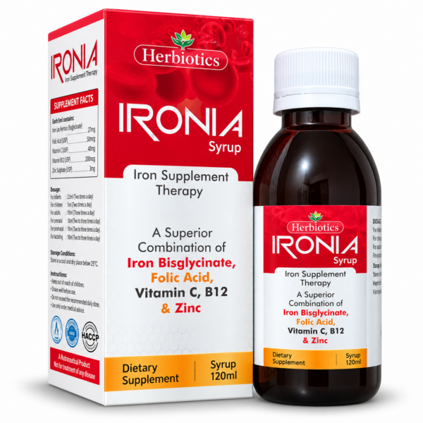 Ironia Iron Supplement Syrup 120ml – Iron Bisglycinate, Folic Acid, Vitamin C, B12 & Zinc
