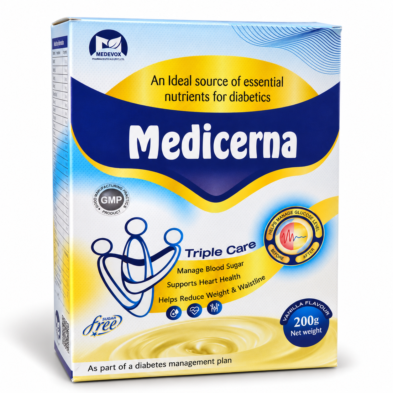 Medicerna Triple Care Diabetes Nutritional Supplement Powder – Vanilla Flavour, 200g