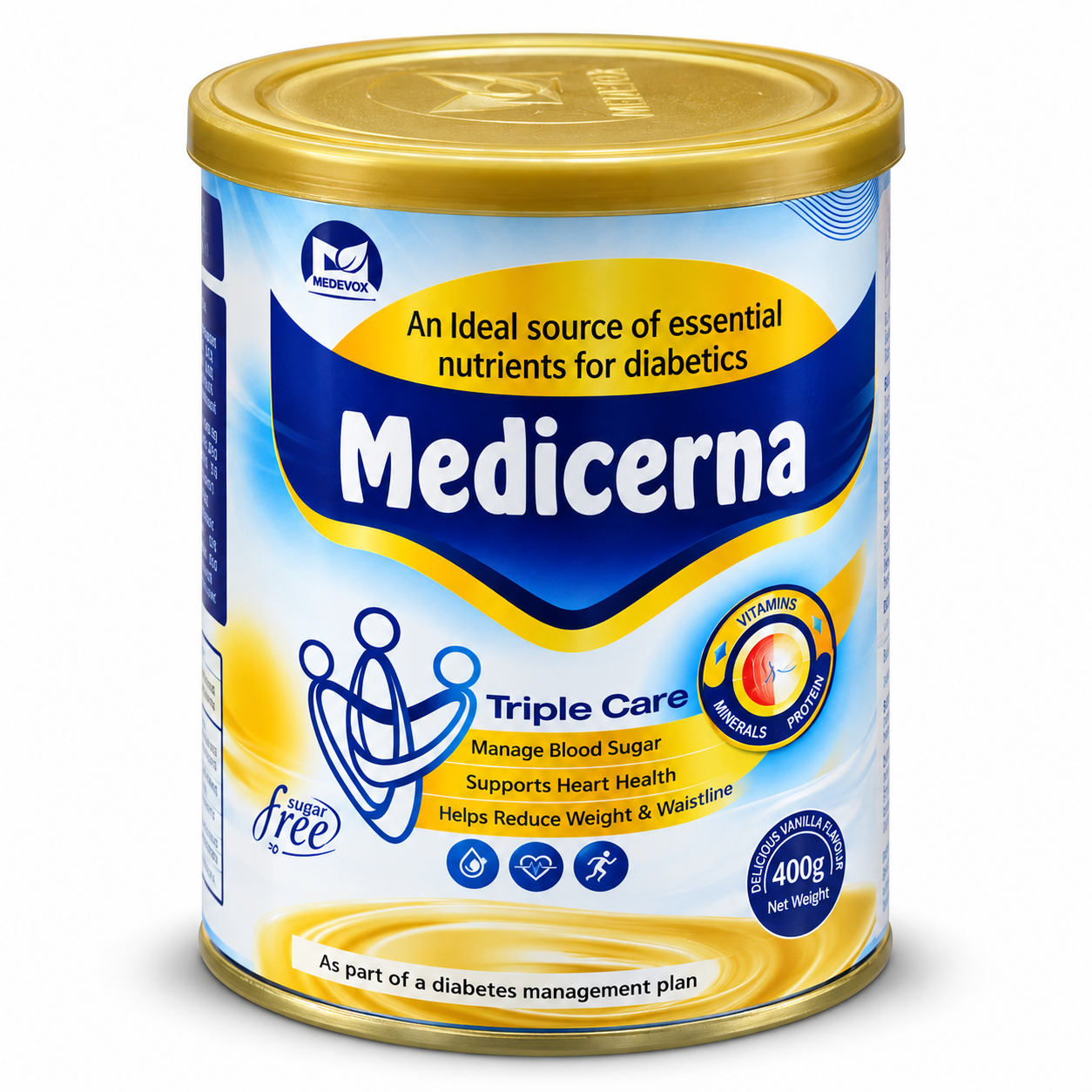 Medicerna Triple Care Diabetes Nutritional Supplement Powder – Vanilla Flavour, 400g