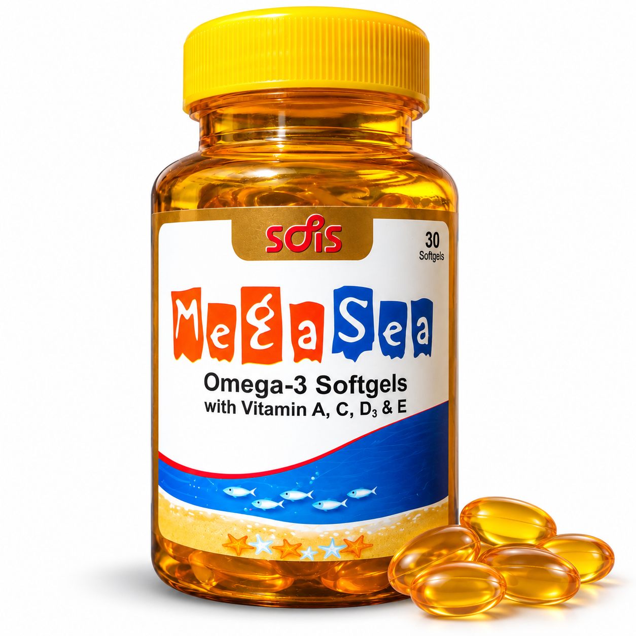 MegaSea Omega-3 Softgels with Vitamins A, C, D3 & E – 30 Softgels