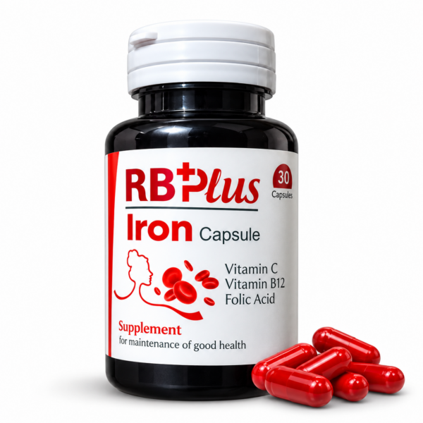 RBPlus Iron Capsules with Vitamin C, Vitamin B12 & Folic Acid – 30 Capsules