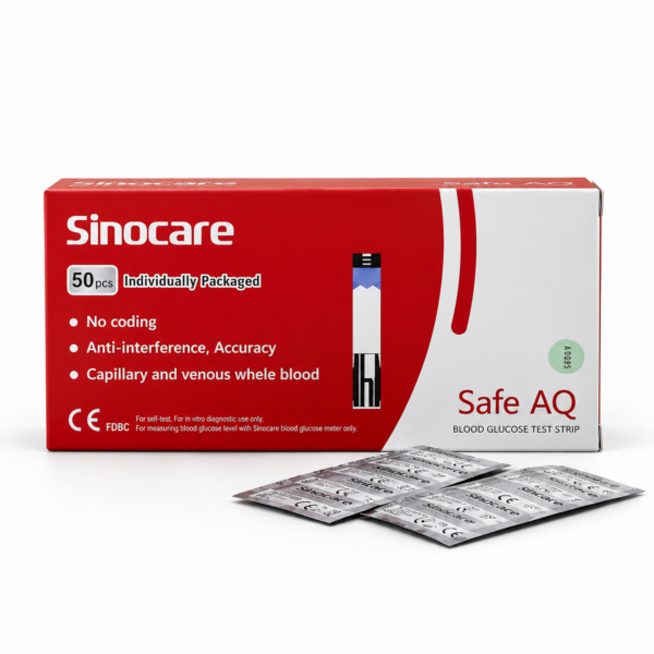 Sinocare Safe AQ Blood Glucose Test Strips – 50 Individually Packed Strips