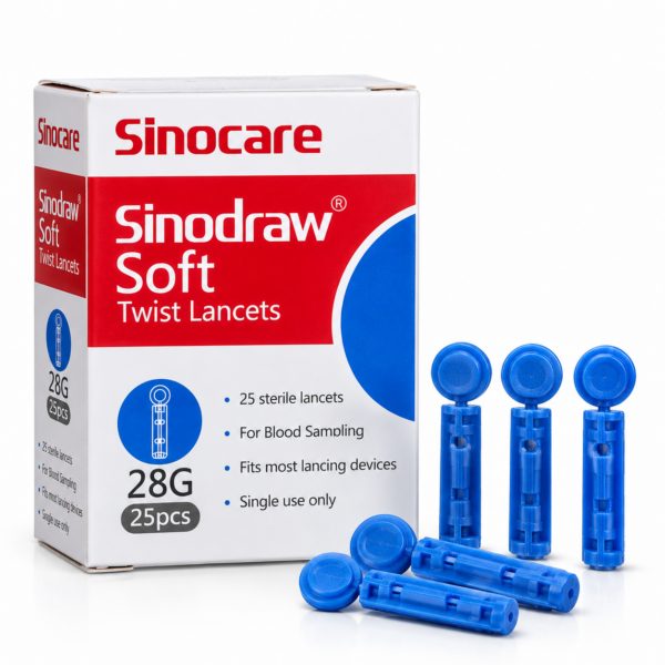 Sinocare Sinodraw Soft Disposable Blood Lancets 28G – 25 Pieces