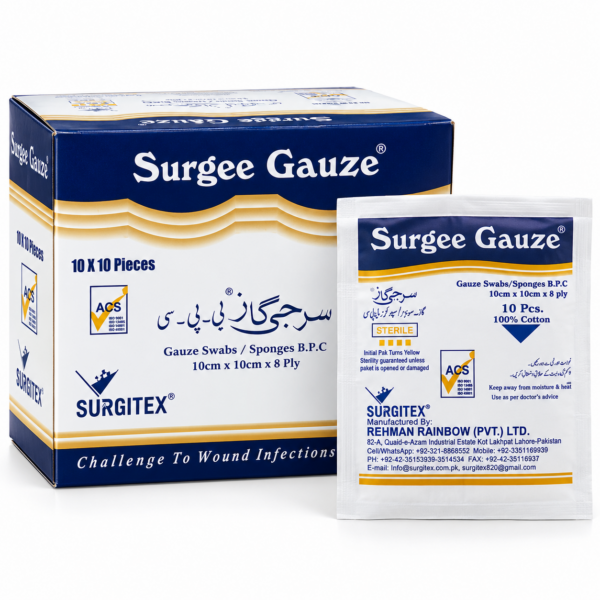 Surgee Gauze Swabs 10cm × 10cm – Sterile 8-Ply Cotton Gauze, Pack of 10